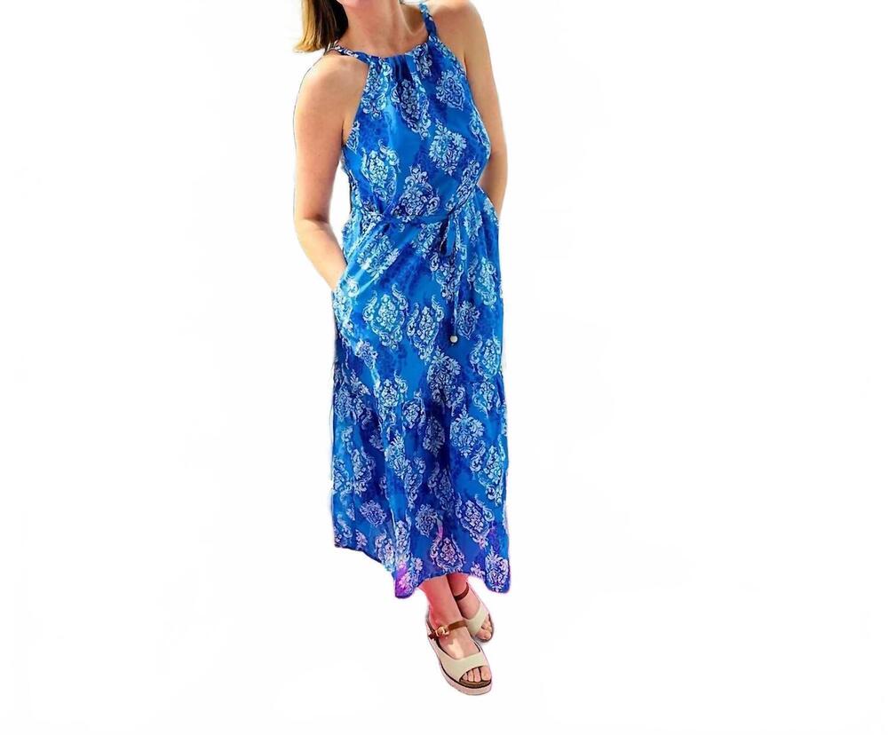 NEW JOY JOY damask maxi dress in blue